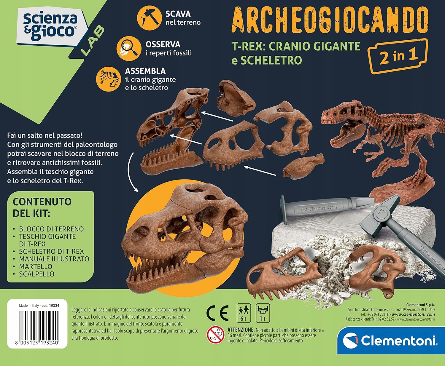Clementoni Archeofun T-REX 2w1 Wykopaliska Szkielet + Wielka Czaszka 26d396f81a641aa482b3227db1e4c32d