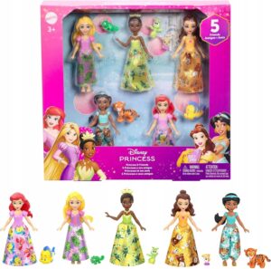 Mattel Disney Princess zestaw 5 lalek Aurora Arielka Bella Kopciuszek Dżasmina